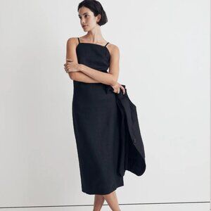 Madewell Goldie Midi Dress in 100% Linen - True Black - Size 6 - NWT